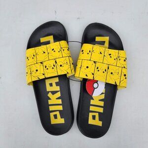 NEW Men's Size 7 Sandals Pikachu Pokemon Yellow Black NEW NWT Slides Pokémon Bra